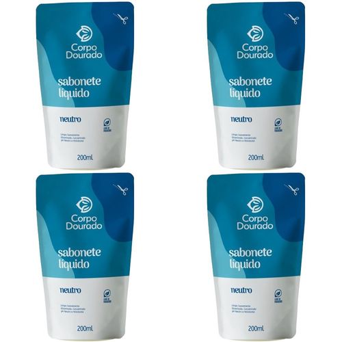 Kit c/4 Sabonetes Líquido Corpo Dourado Pouch 200ml Neutro