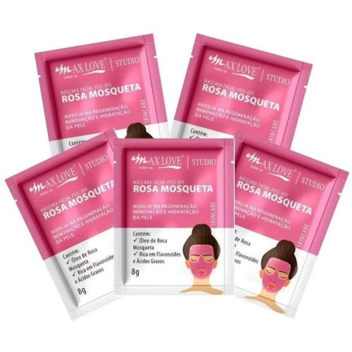 Kit c/5 Unidades de Máscara Facial Peel Off 8g Rosa Mosqueta Max Love Kit c/5 Unidades de Máscara Facial Peel Off 8g Rosa Mosqueta Max Love