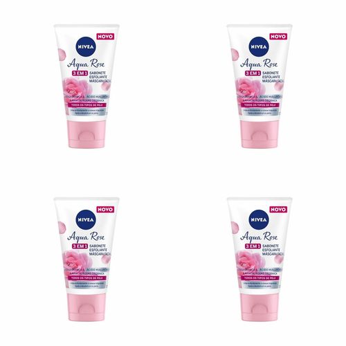 Kit c/4 Sabonetes Facial Nivea Esfoliante E Máscara 3 Em1 Aqua Rose 150ml