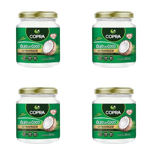 Kit c/4 Óleos de Coco Extravirgem Copra Vidro 200ml cada Kit c/4 Óleos de Coco Extravirgem Copra Vidro 200ml cada