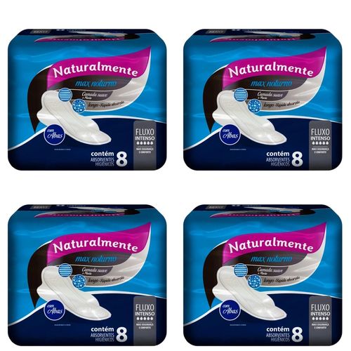 Kit c/4 Absorventes Naturalmente Max Noturno S/Abas 8 unidades cada Kit c/4 Absorventes Naturalmente Max Noturno S/Abas 8 unidades cada