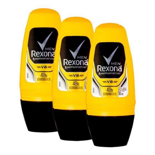 Kit c/3 Unidades de Desodorante Rollon Rexona Compacto 30ml V8 Kit c/3 Unidades de Desodorante Rollon Rexona Compacto 30ml V8