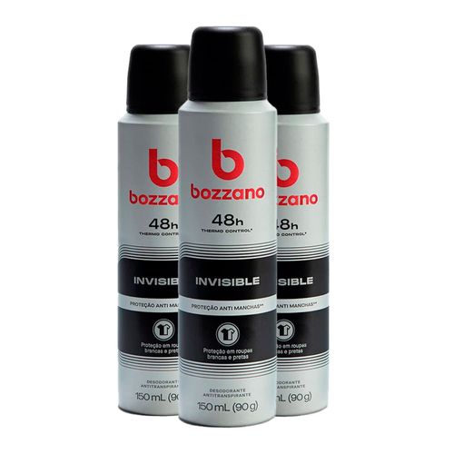 Kit c/3 Unidades de Desodorante Aerosol Bozzano 90g Invisible