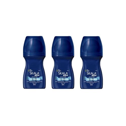 Kit c/3 Unidades de Desodorante Rollon Skala 60ml For Men Active