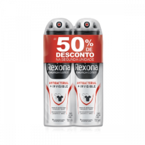 Kit c/2 Unidades de Desodorante Aerosol Rexona Masculino 90g Antibacteriano Invisible Kit c/2 Unidades de Desodorante Aerosol Rexona Masculino 90g Antibacteriano Invisible