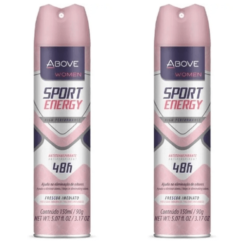 Kit c/2 Unidades de Desodorante Antibacteriano Aerosol Above Clássico 150ml Energy Women Kit c/2 Unidades de Desodorante Antibacteriano Aerosol Above Clássico 150ml Energy Women