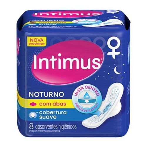Kit c/16 Absorvente Intimus Noturno Suave Com Abas 8 Unidades Kit c/16 Absorvente Intimus Noturno Suave Com Abas 8 Unidades