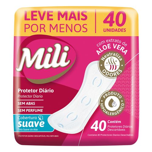Kit c/16 Absorvente Mili Protetor Diário 40 Unidades Kit c/16 Absorvente Mili Protetor Diário 40 Unidades