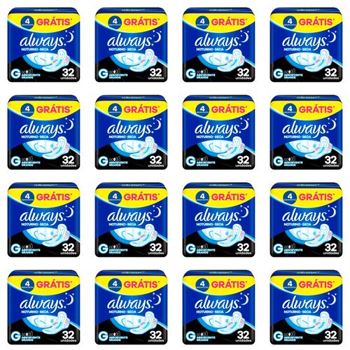 Kit c/16 Absorventes Cobertura Seca Noturno Com Abas Always Simples 32 Unidades cada