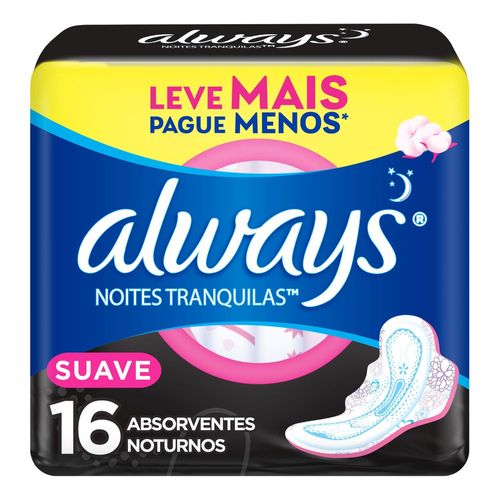 Kit c/16 Absorvente Cobertura Suave Noturno Com Abas Always Simples 16 Unidades Kit c/16 Absorvente Cobertura Suave Noturno Com Abas Always Simples 16 Unidades