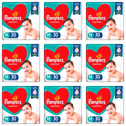 Kit 9 Fraldas Pampers Supersec M c/30 Unidades cada