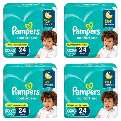 Kit 4 Fraldas Pampers Confort Sec Xxxg 24 Unidades cada Kit 4 Fraldas Pampers Confort Sec Xxxg 24 Unidades cada