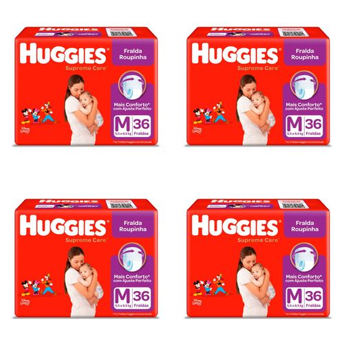 Kit 4 Fraldas Huggies Roupinha Supreme Care M 36 Unidades cada Kit 4 Fraldas Huggies Roupinha Supreme Care M 36 Unidades cada