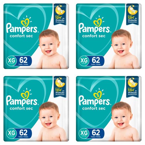 Kit 4 Fraldas Pampers Confort Sec Jumbo Plus XG com 62 Unidades cada
