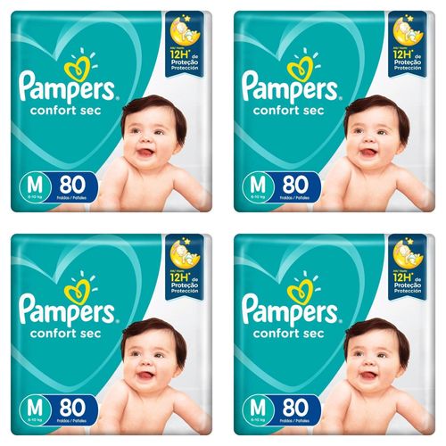 Kit 4 Fraldas Pampers Confort Sec M c/80 Unidades cada Kit 4 Fraldas Pampers Confort Sec M c/80 Unidades cada