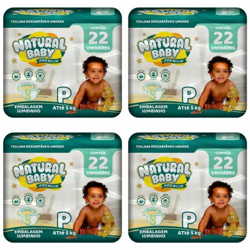 Kit 4 Fraldas Natural Baby Premium Jumbinho P c/22 Unidades cada