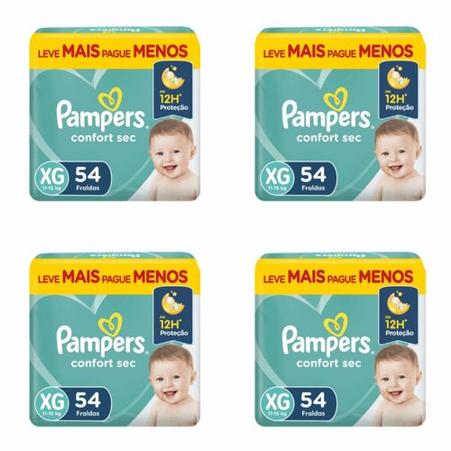 Kit 4 Fraldas Pampers Confort Sec Xg 54 Unidades cada Kit 4 Fraldas Pampers Confort Sec Xg 54 Unidades cada