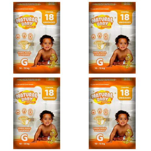 Kit 4 Fraldas Nat. Baby Premium Jumbinho G C/18 Unidades cada Kit 4 Fraldas Nat. Baby Premium Jumbinho G C/18 Unidades cada