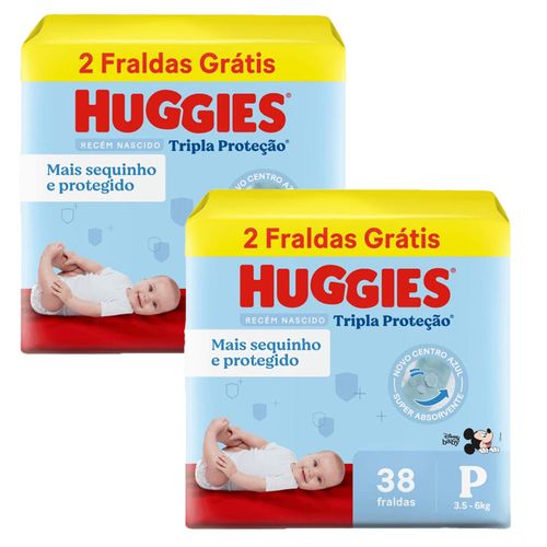 Kit 2 Fraldas Huggies Tripla Proteção Meguinha (P) 38 Unidades cada