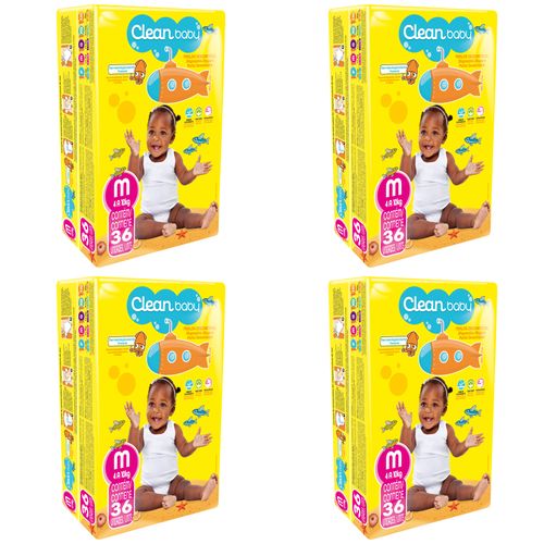 Kit 4 Fraldas Clean Baby Jumbo M c/36 Unidades Kit 4 Fraldas Clean Baby Jumbo M c/36 Unidades