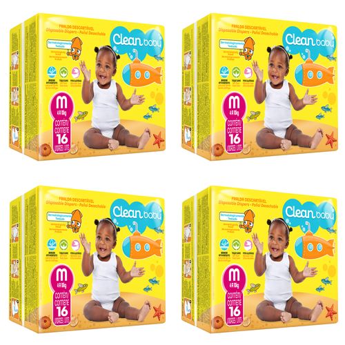 Kit 4 Fraldas Clean Baby M c/16 Unidades