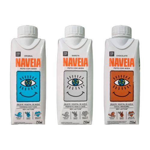 Kit 3 Bebida Vegetal Naveia 250ml: Original, Barista, Chocolate