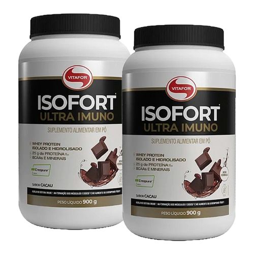 Kit 2X: Isofort Whey Protein Ultra Imuno Sabor Cacau Vitafor 900g Cacau