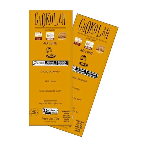 Kit 2X: Chocolate ao Leite 44% Cacau com Açúcar Demerara Orgânico CHoKolaH 70g Kit 2X: Chocolate ao Leite 44% Cacau com Açúcar Demerara Orgânico CHoKolaH 70g