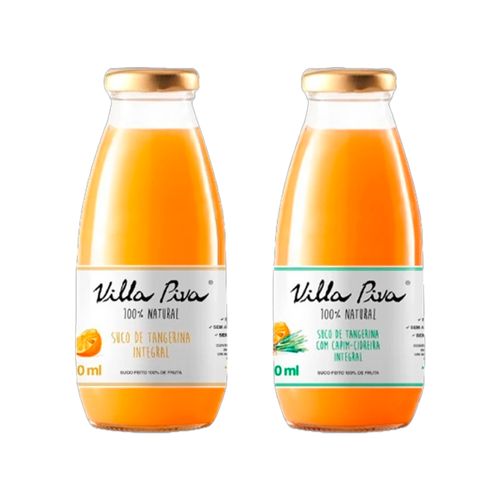 Kit 2 Sucos Integrais Villa Piva 300ml: Tangerina, Tangerina com Capim Cidreira