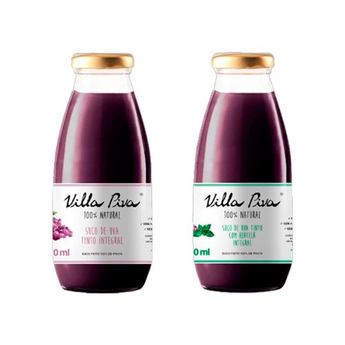 Kit 2 Sucos Integrais Villa Piva 300ml: Uva, Uva com Hortelã