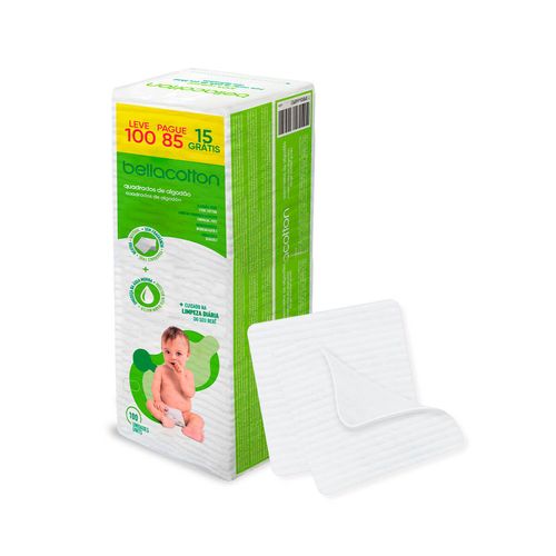 Kit c/2 Unidades de Algodao Quadrado Bella Cotton Baby c/ 100 Unidades Kit c/2 Unidades de Algodao Quadrado Bella Cotton Baby c/ 100 Unidades