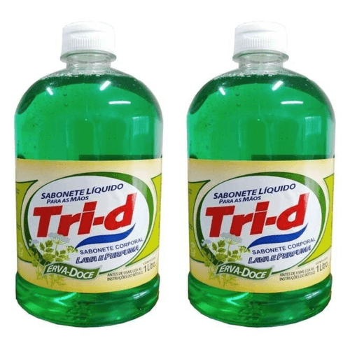Kit c/2 Sabonetes Liquido Tri-D 1L Para Mãos Erva Doce