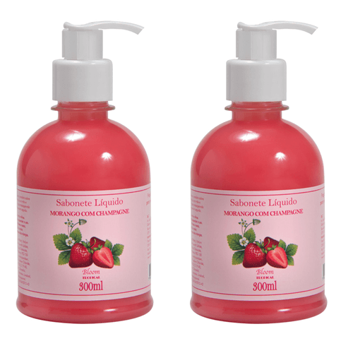 Kit c/2 Sabonetes Líquido Aromatica Bloom Morango C/Champa 300ml cada