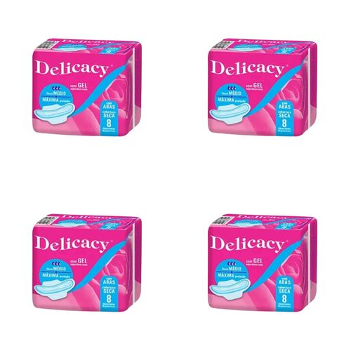 Kit c/4 Absorventes Delicacy C/ Abas Seca Gel c/8 Unidades cada