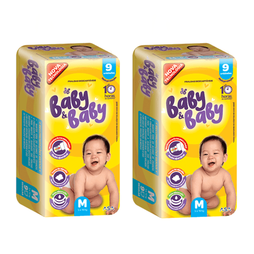 Kit 2 Fraldas Baby&Baby (M) 9 Unidades cada