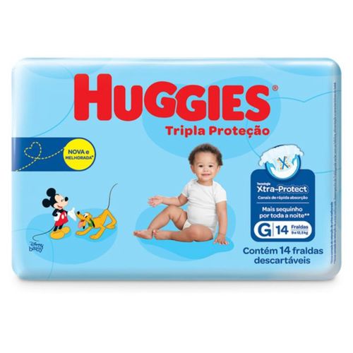 Kit 4 Fraldas Huggies Tripla Proteção Jumbinho (G) 14 Unidades cada Kit 4 Fraldas Huggies Tripla Proteção Jumbinho (G) 14 Unidades cada