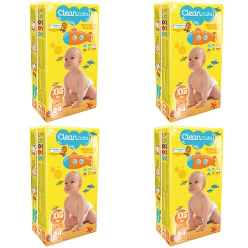 Kit 4 Fraldas Descartáveis Clean Baby Jumbo Xxg c/24 Unidades