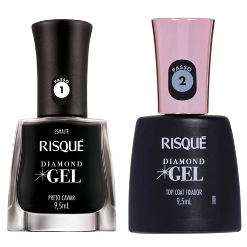 Kit Esmalte Risque Diamond Gel Preto Caviar + Fixador Top Coat Kit Esmalte Risque Diamond Gel Preto Caviar + Fixador Top Coat