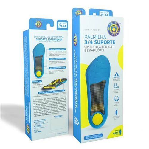 Palmilha 3/4 Ortopédica Suporte 39-44 Azul - SoftPauher Palmilha 3/4 Ortopédica Suporte 39-44 Azul - SoftPauher