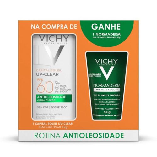 Vichy Uv-Clear Protetor Solar Fps60 Sem Cor + Normaderm Gel de Limpeza Profunda 50g