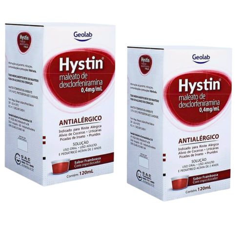 KIT de 2 hystin sabor franboesa 120ml adulto e pediatrico antialérgico KIT de 2 hystin sabor franboesa 120ml adulto e pediatrico antialérgico
