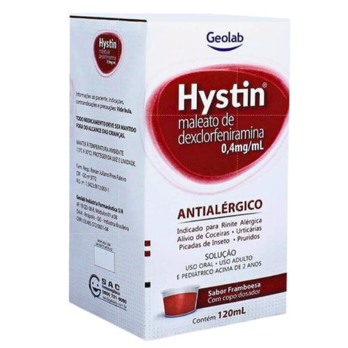 hystin sabor franboesa 120ml adulto e pediatrico antialérgico