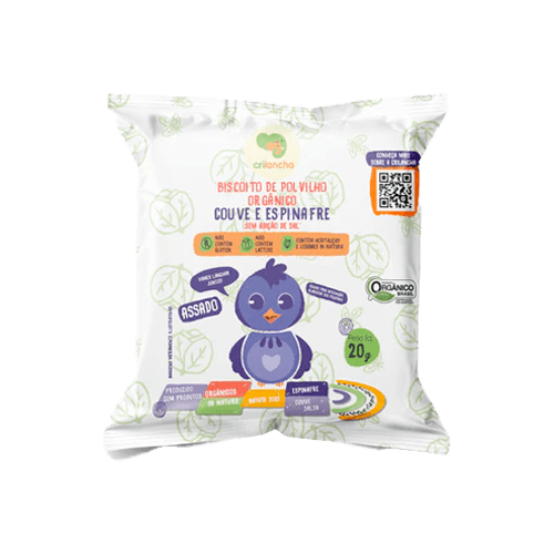 Biscoito de Polvilho Couve e Espinafre Vegano Orgânico Crilancha 20g Biscoito de Polvilho Couve e Espinafre Vegano Orgânico Crilancha 20g