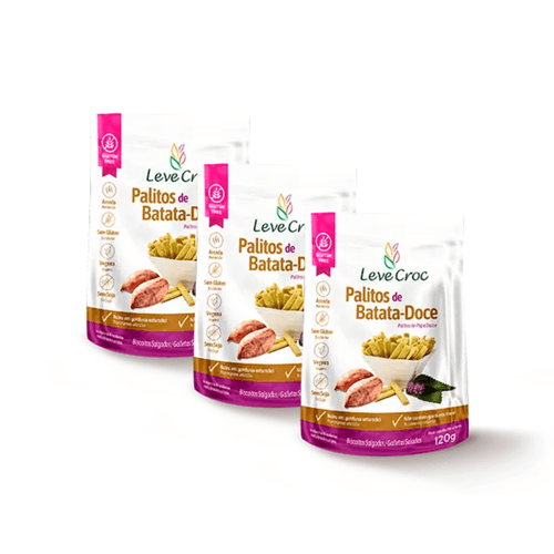 Kit 3X: Biscoito Palito Batata Doce Sem Glúten Leve Croc 120g Kit 3X: Biscoito Palito Batata Doce Sem Glúten Leve Croc 120g