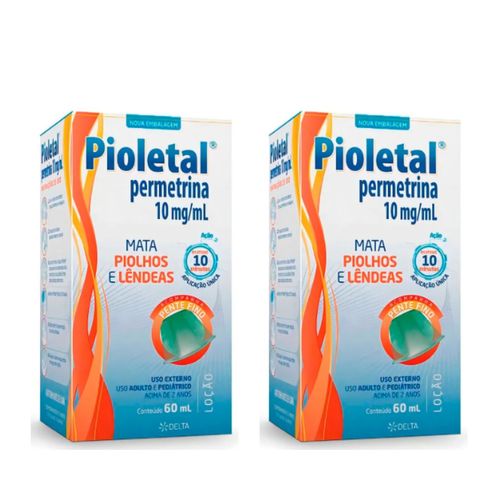 2 Pioletal Permetrina Loção Com 60Ml Tratamento De Piolhos E Lendêas