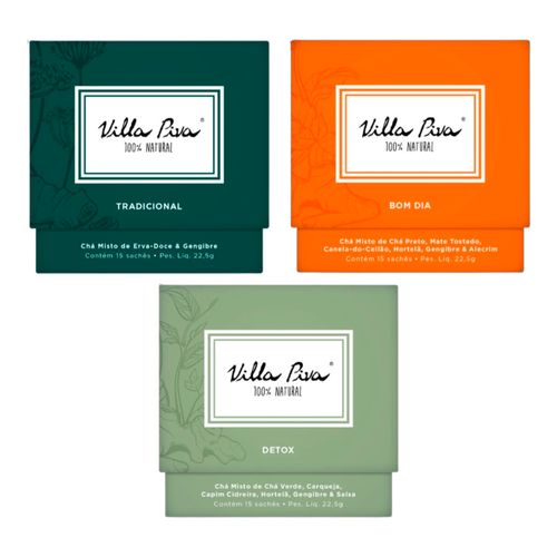 Kit 3 Chás Villa Piva: Detox, Bom Dia, Tradicional
