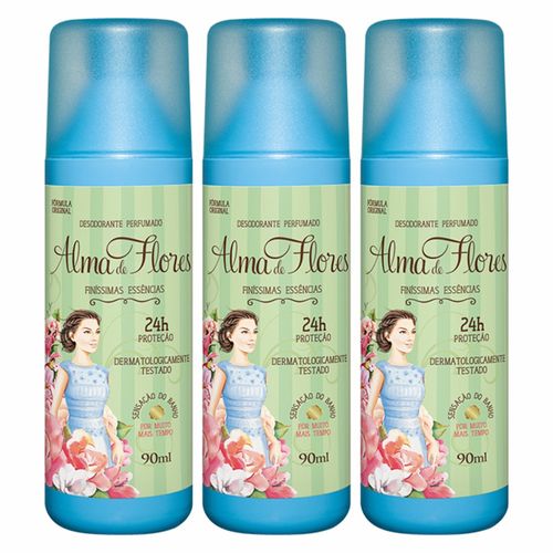 Kit c/ 3 Unidades de Desodorante Spray Alma De Flores 90ml Intense