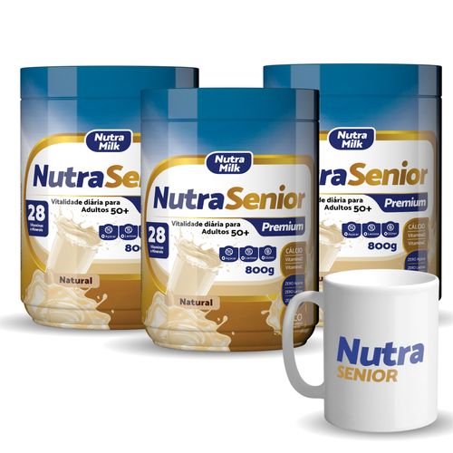 kit 3 Nutra Senior Adulto 50+ Premium 800g + Brinde Caneca Kit Natural + Caneca
