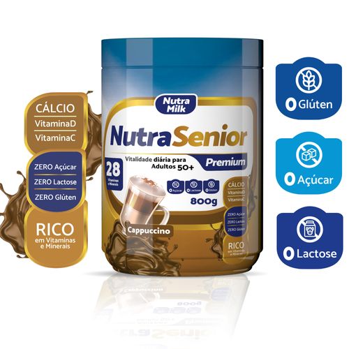 Melhor Suplemento Alimentar para idosos SEM LACTOSE e SEM AÇÚCAR - Nutra Senior Premium 800g - Completo Cappuccino Melhor Suplemento Alimentar para idosos SEM LACTOSE e SEM AÇÚCAR - Nutra Senior Premium 800g - Completo Cappuccino