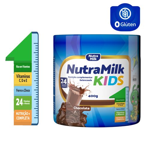 Nutra Milk Kids Complemento Alimentar Completo Rico em Vitaminas e Minerais - Sem Glúten Chocolate 400g